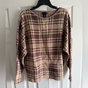 Plaid Crewneck Sweater - Brown/tan